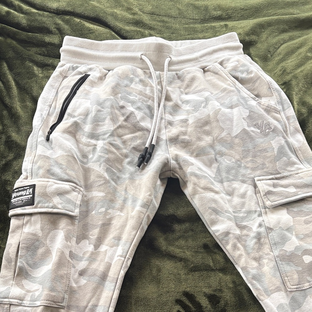 YoungLA Light Gray Camouflage Cargo Joggers